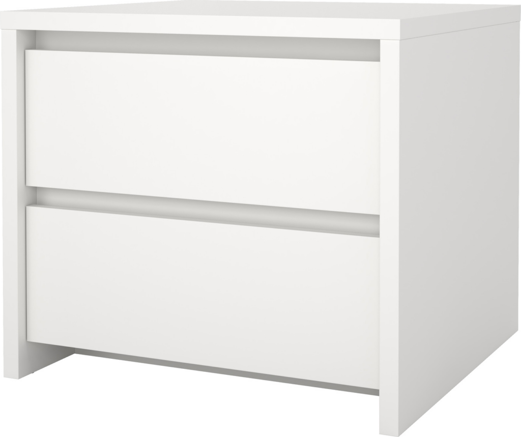 Sengebord Vesterholm Next - hvidt natbord m. 2 skuffer, FSC, dansk, H45ÃB51,6ÃD48,1 cm